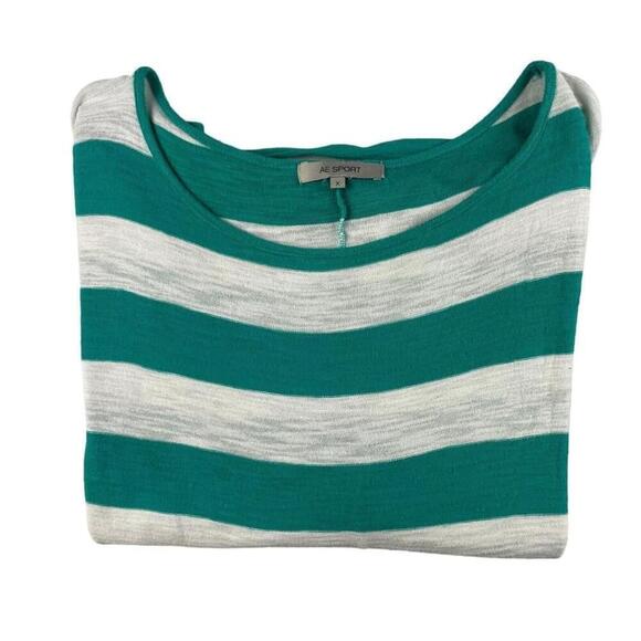 AE Sport Sweatshirt Womens Size X Gray Green Striped Cotton Ruched Round Neck - Picture 8 of 8